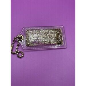 Very Rare Coach Gold Glitter Snow globe Clear Acrylic Hang Tag Charm 3.5”